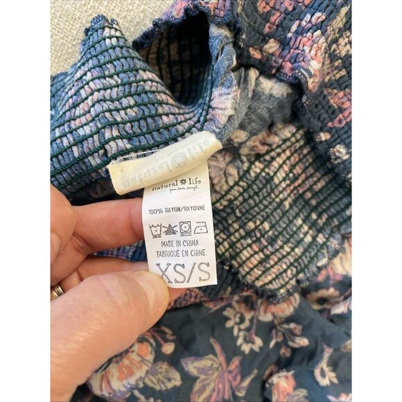 Natural Life XS / S Floral Tiered Mini Skirt Boho Western Festival Rayon Smocked - Picture 4 of 6